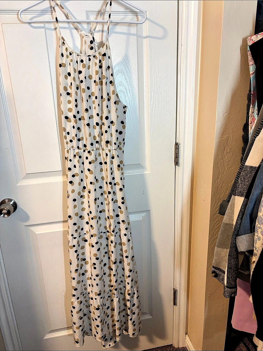 Peony Alley Polka Dot Maxi Dress in White & Black Like New